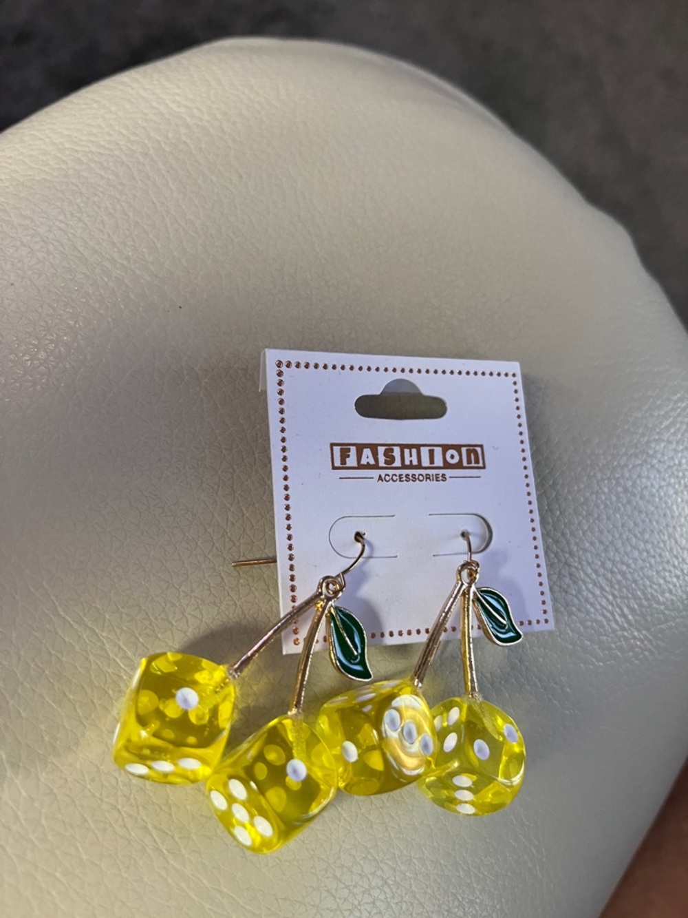 Yellow Dice Cherry Drop Earrings!  New. Not very heavy. Cute! Casino night!